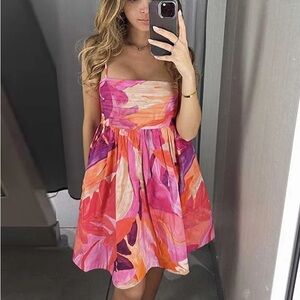 H&M Pink and Orange Floral Mini Dress